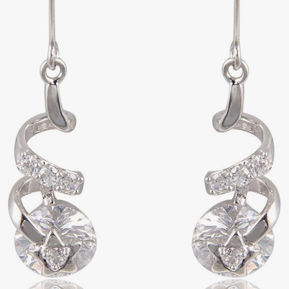 Cubic Zirconia faceted bridal pierced silver tone twisted design drop earrings